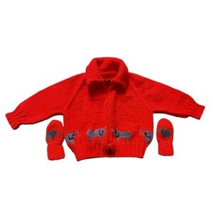 Handmade Vintage Red Elephant Zip Up Sweater 12M